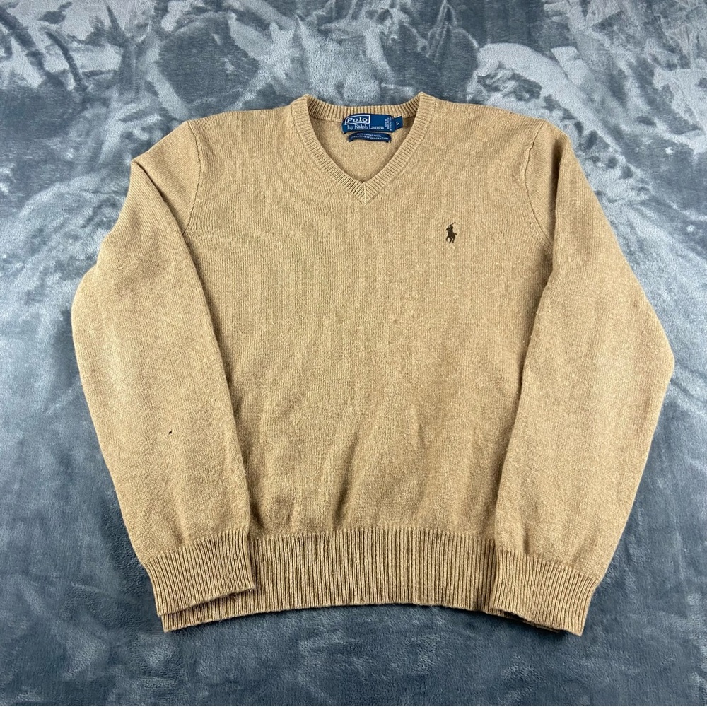 Polo Ralph Lauren Brown Lambswool V-Neck Pullover Sweater Mens Size Large